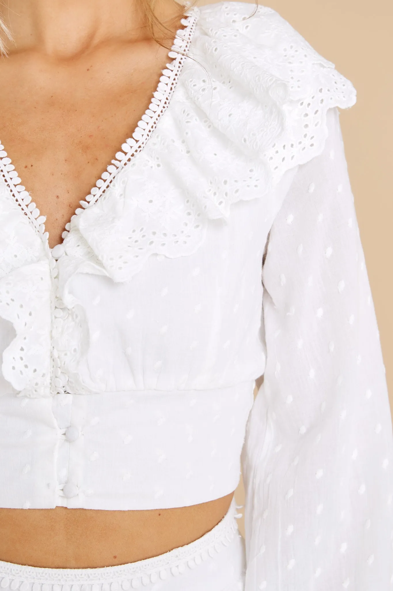 White Eyelet Ruffle Crop Blouse