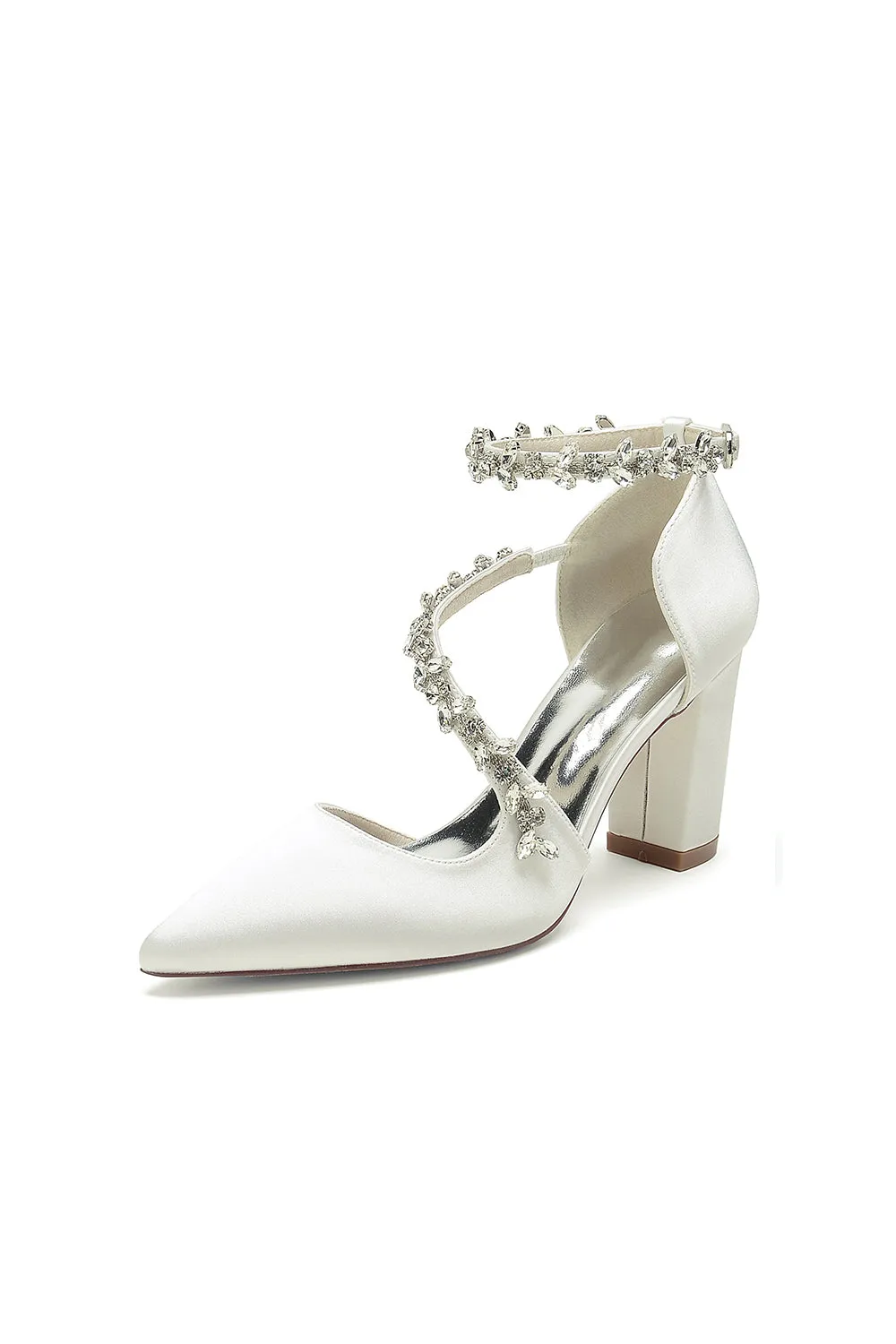 White Satin Pump with Silver Chain Accent