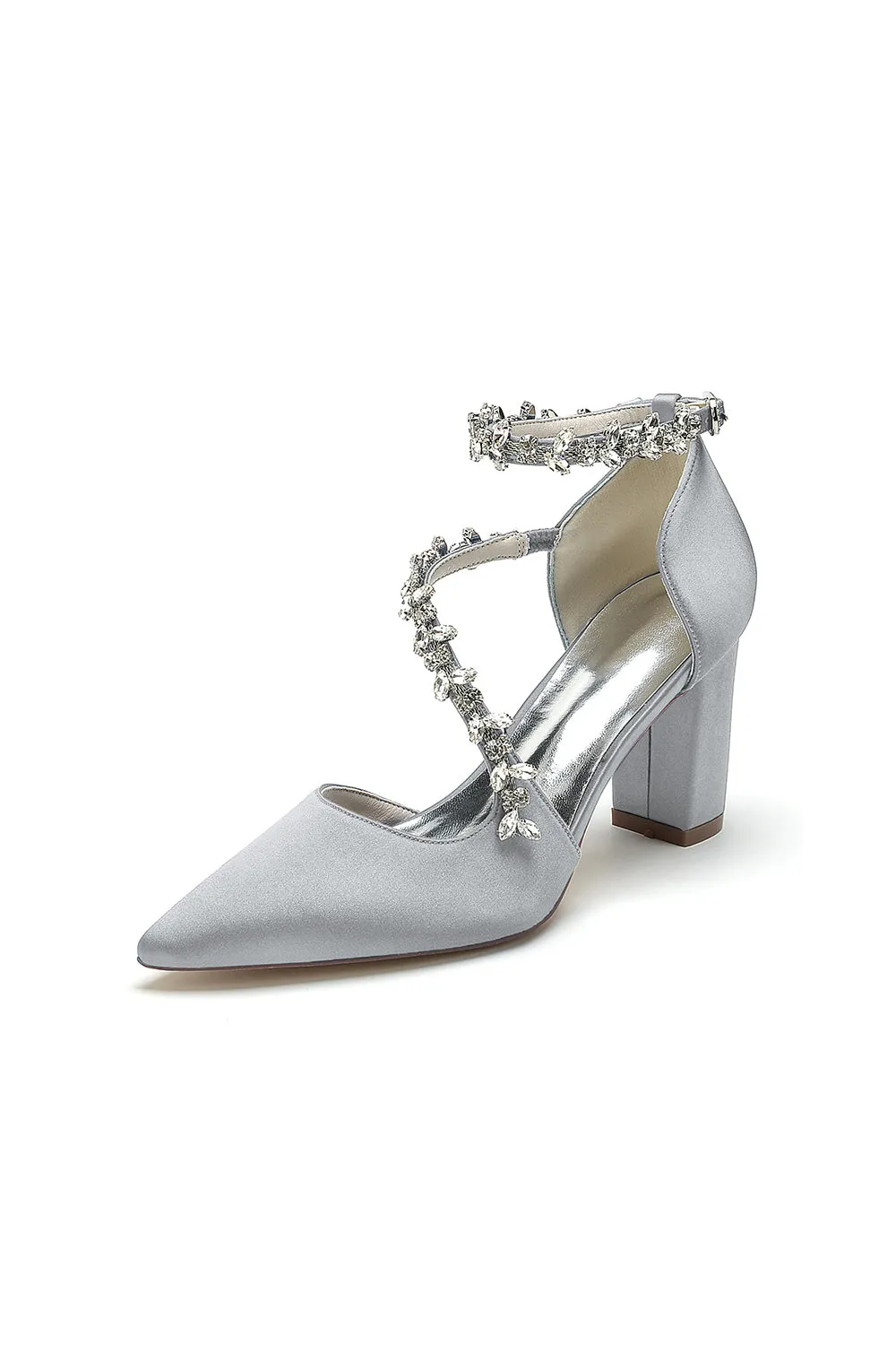 White Satin Pump with Silver Chain Accent