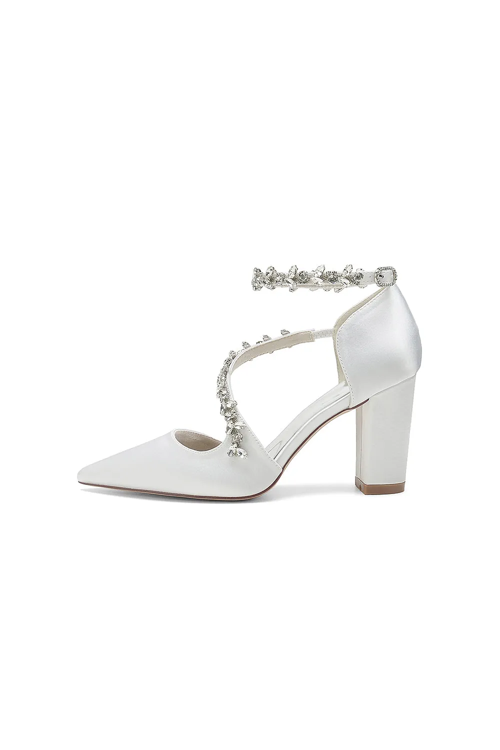 White Satin Pump with Silver Chain Accent