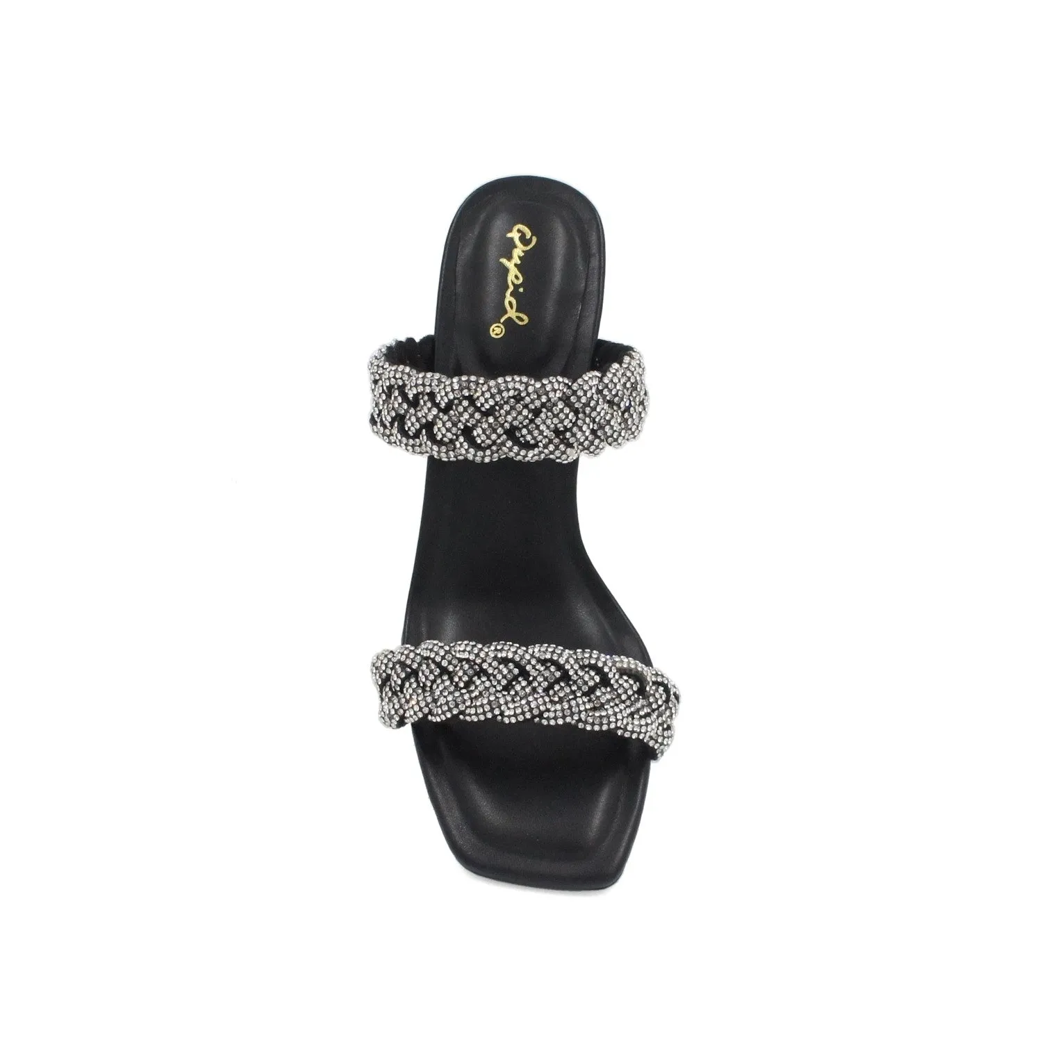 Women Rhinestone Dual Braid Band Sandals - Black