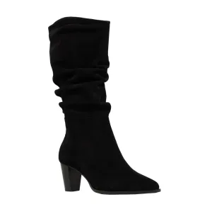 Womens Hush Puppies Hunch Black Suede Heel Long Boots