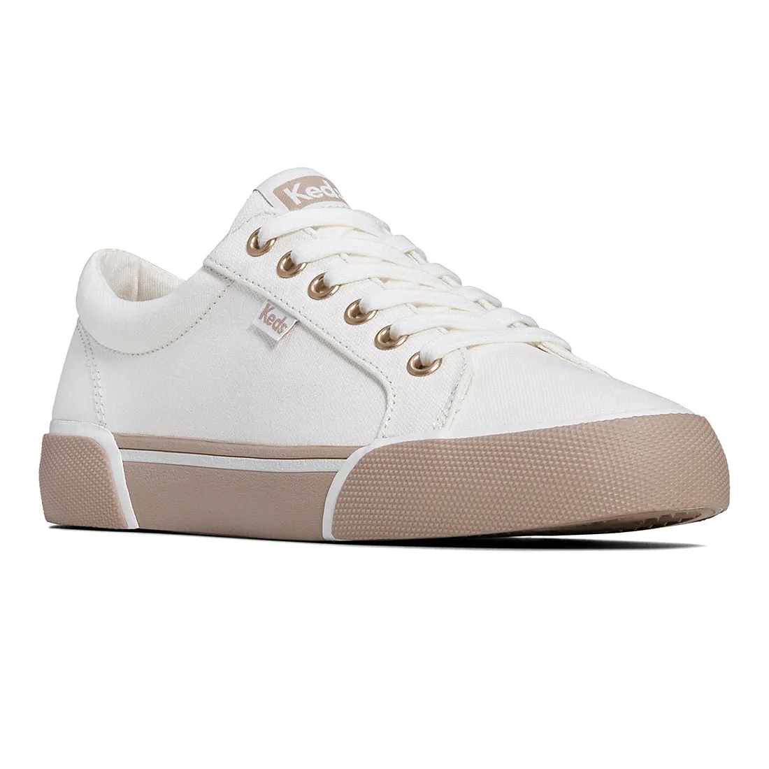 Women's Jump Kick Canvas Bumper Foxing Sneaker White/Taupe (WF67762)