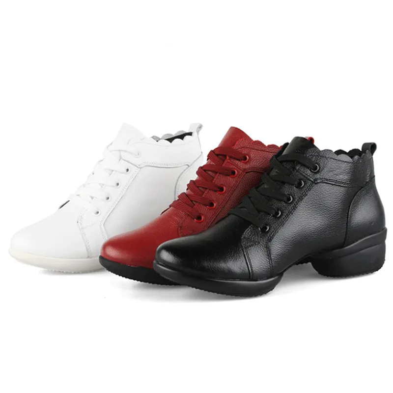 Women's Leather Lace-up 4cm Heel Dance Sneakers Practice Dance Shoes Jazz Dance