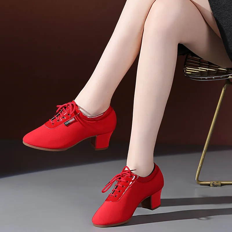 Women's Red Canvas 3.5cm/5cm Heels Ballroom Dance Shoes Teaching & Practice Shoes