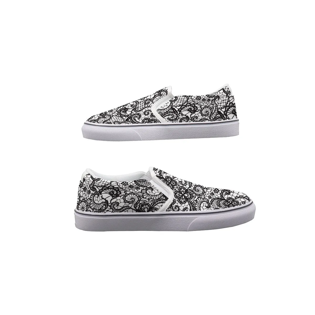 Women's Slip On Sneakers 224 white with black lace print