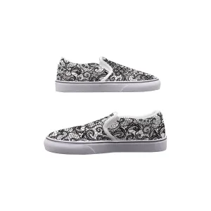 Women's Slip On Sneakers 224 white with black lace print