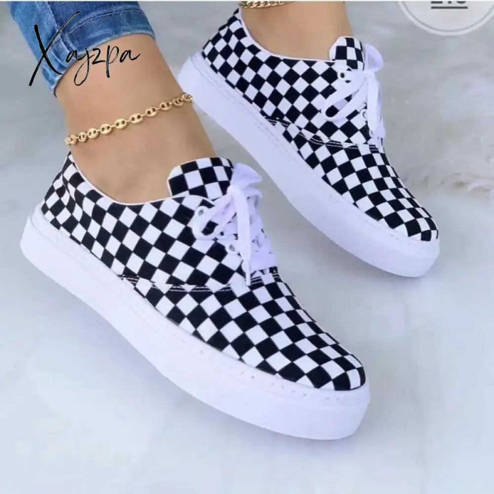 Xajzpa - Spring Autumn Fashion Canvas Shoes Women's Mix Colors Ladies Lace Up Comfy Casual Shoes 43 Large-Sized Outdoor Sneakers